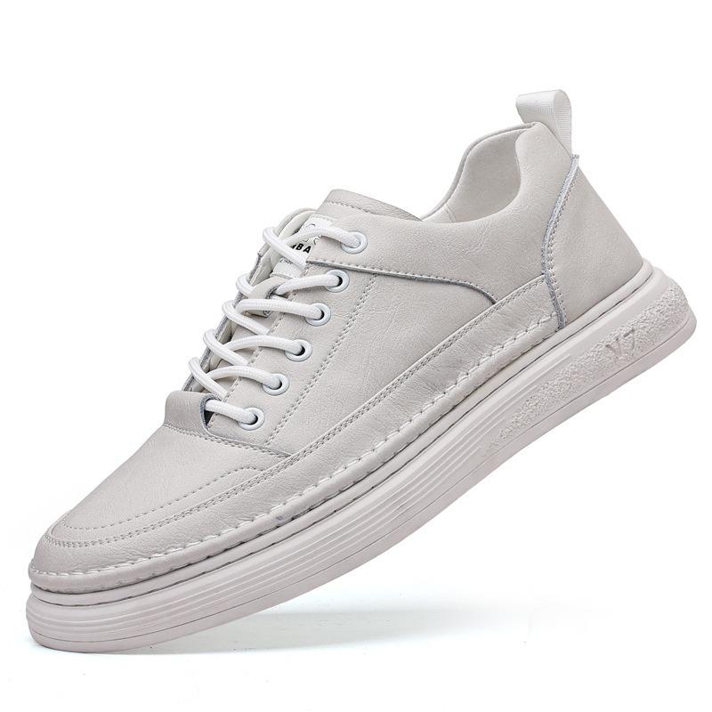Men's Casual Leather Shoes, Genuine Leather Men's White Shoes, Trendy Fashion, Soft-sided Sports Board Shoes, Men's Shoes