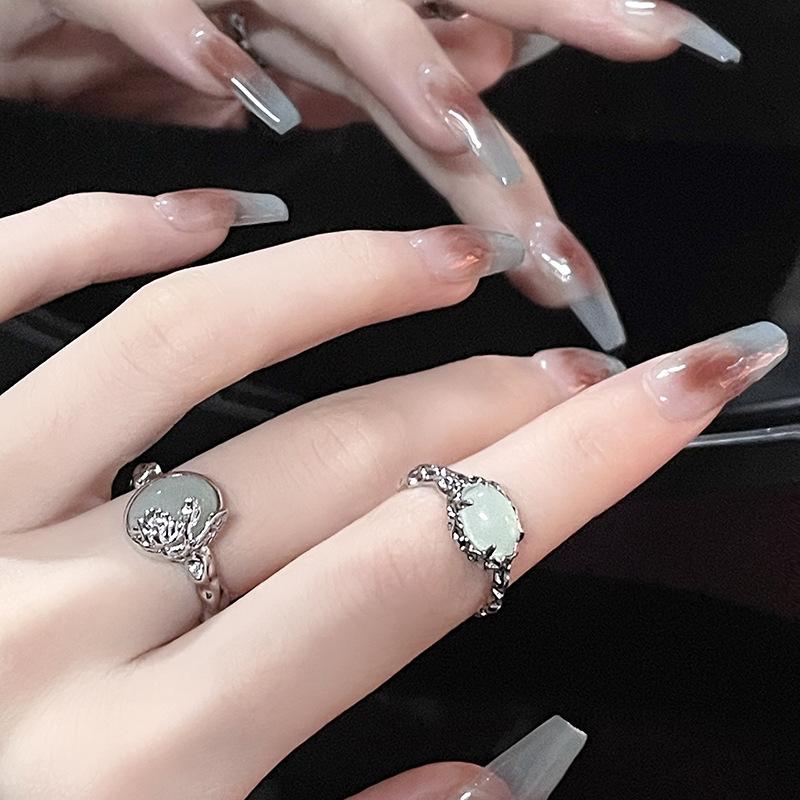 Jade Light Luxury High-End Open Ring Niche Design Personalized Gemstone Index Finger Ring Female