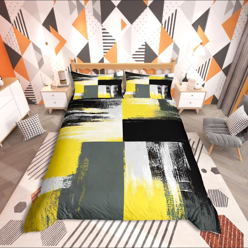 Homewish Abstrakcyjny Prostokąt Zestaw Poszwy na Kołdrę, Graffiti Splash dla Nastolatków Zestaw Pościeli, Minimalistyczny Wystrój Geometryczny