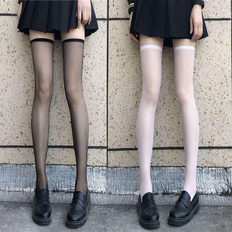 Black Silk Mesh Mid-Calf Over-the-Knee Socks - Thin, See-Through Summer Style