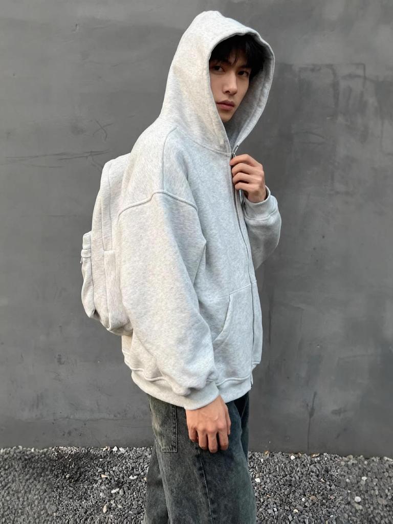 New Style Men's Heather Gray Hooded Sweatshirt with Backpack, Loose Fit, Perfect for Elementary Students.