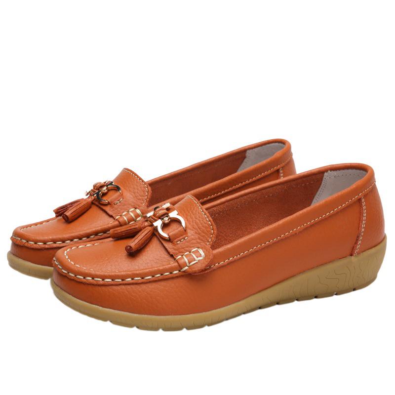 Damen 2024 Frühling/Herbst Leder Keilabsatz Übergröße Mokassins - Lässige Mutterschuhe