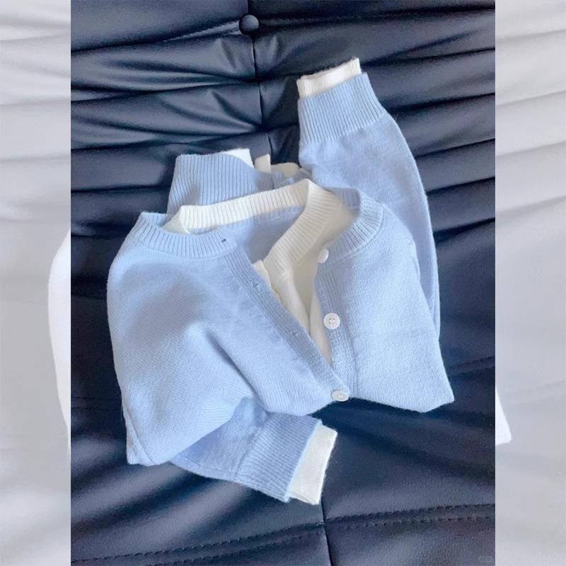 

Топ синий вязаный кардиган-двойка женский весенне-осенний новый весенний наряд ленивый свитер куртка one size fits all синий