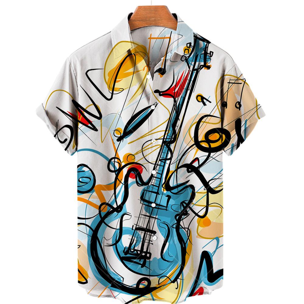 New 3D Digital Musical Instrument Note Print Men s Shirt Cross-border Foreign Trade Large Size Men s Fashion Open-front Shirt S