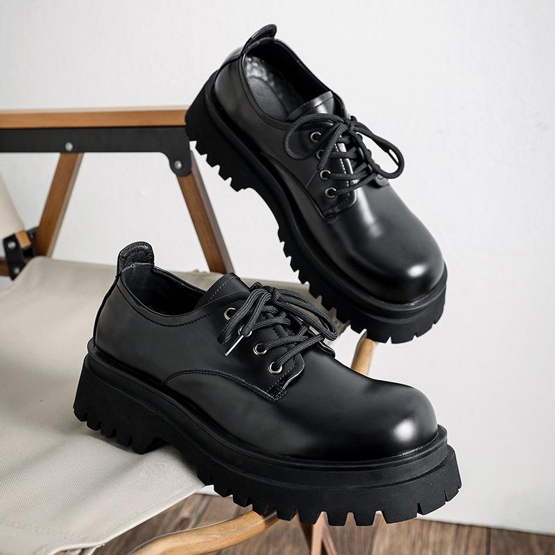 men casual business office formal dress genuine leather shoes lace-up derby shoe black stylish platform sneakers mans footwear