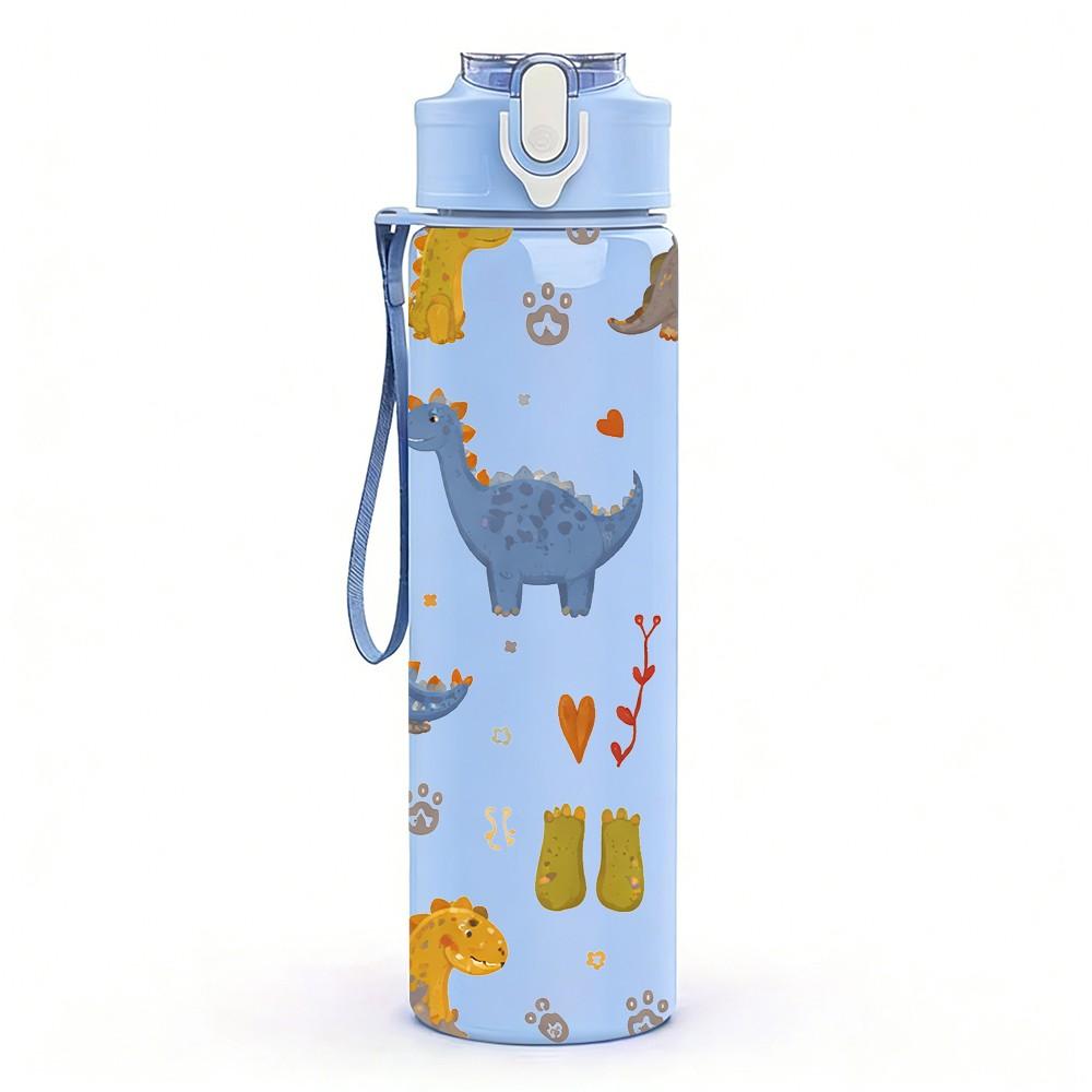 1PC Cute Dinosaur Seamless Pattern Print 750ml Color Plastic Sports Water Bottle Leakproof Flip Straw Lid Suitable for Sports Office Home Use