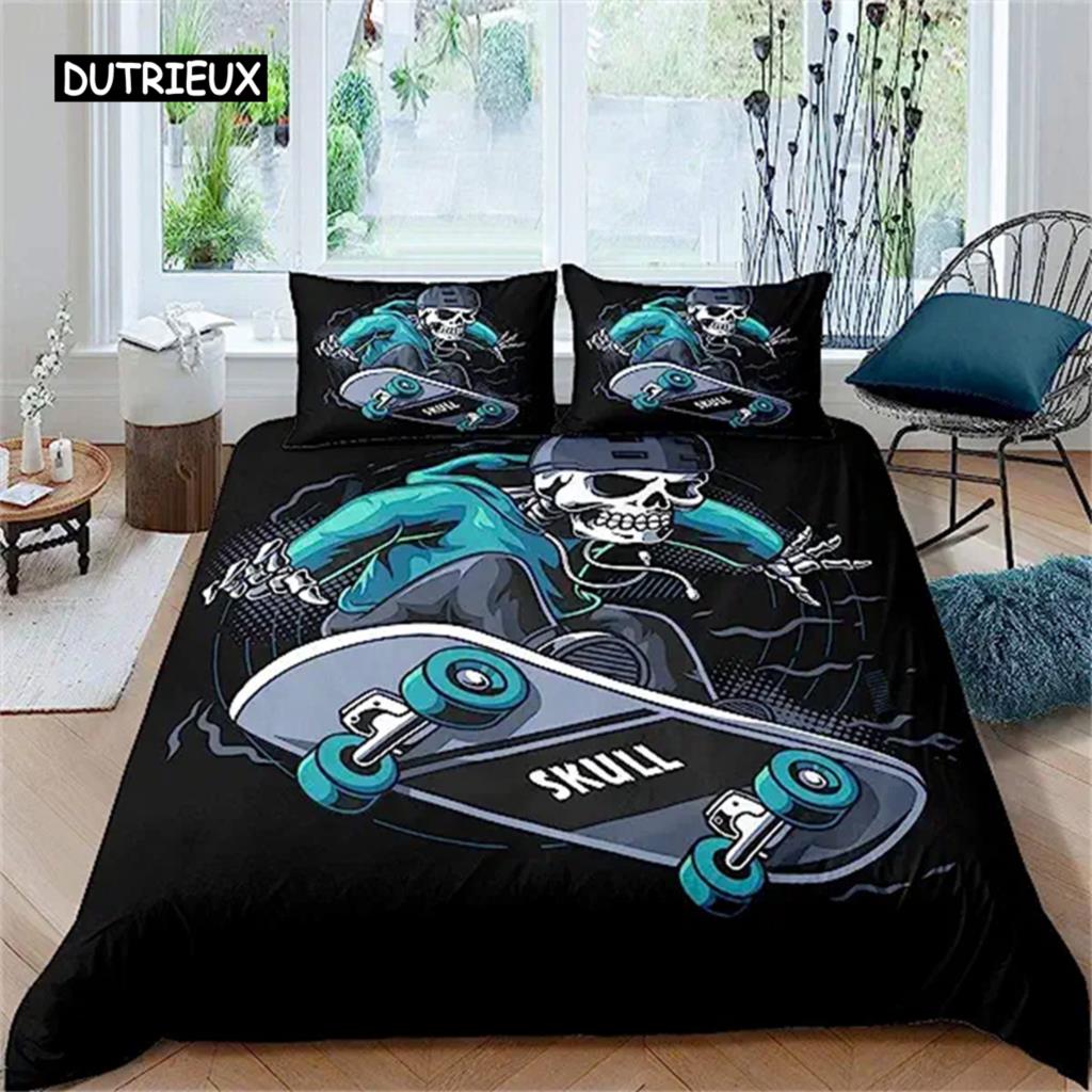 Copripiumino Skateboard Set Copripiumino Skateboarder Misura Queen Set Biancheria da Letto Hip Hop Hippie Gioco Sport Estremi All'Aperto