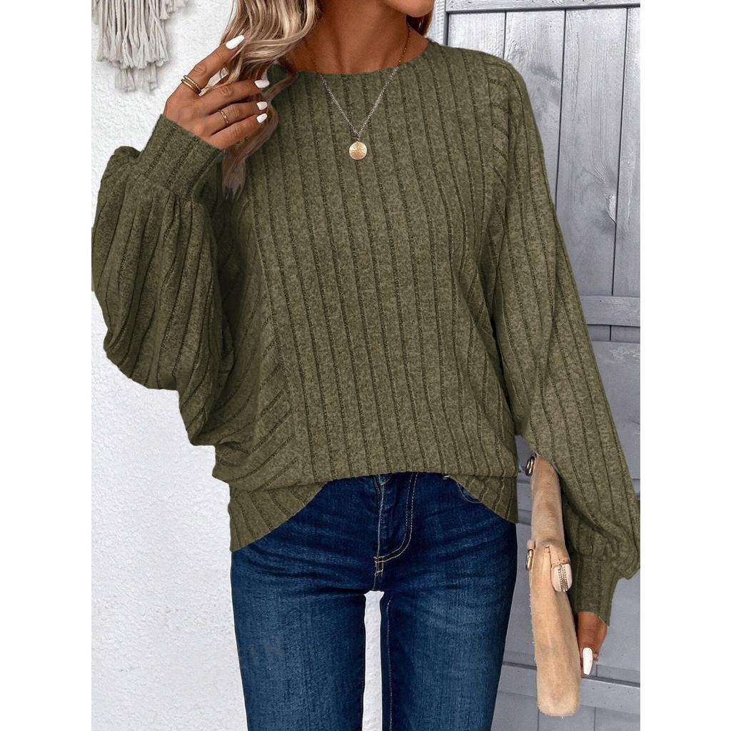 Fall Winter Plus Size Women's Solid Color Casual Comfy Unique Lantern Sleeve Top