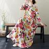 2024 Early Autumn Floral Print Retro Cotton Linen Maxi Dress
