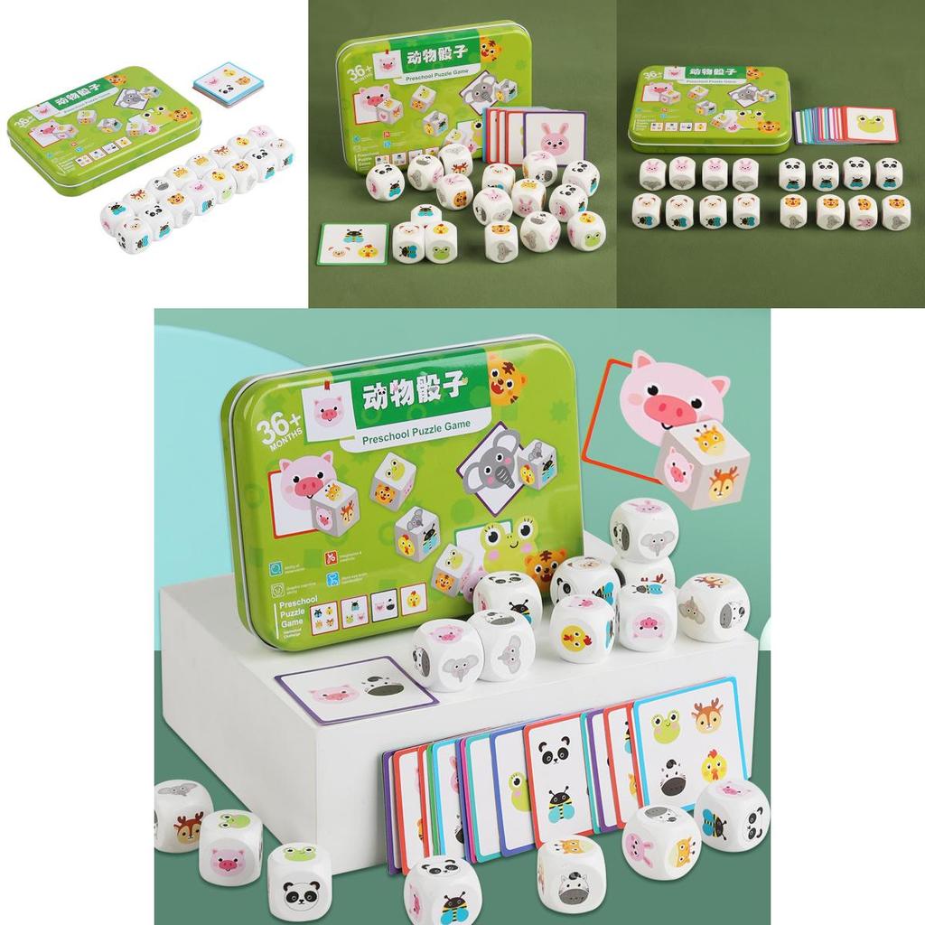 Wooden Animal Dice Puzzle For Kids Education And Focus Training Interactive Board Game
