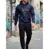 Spring and Autumn Warm Men's Hoodie Set Sports and Leisure Two Piece Set Boston Printed Hoodie and Casual Pants Combination