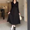 Women's Plus Size Black Long Sleeve Knit Dress - Slimming and Elegant for Spring/Autumn