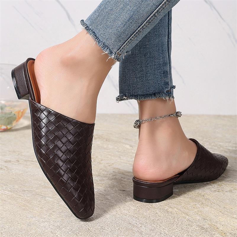 FOREADA Women PU Leather Mules Round Toe Flats Concise Design Ladies Fashion Casual Shoes Spring Autumn Gold Silver 45
