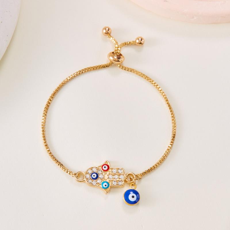 

Classic Turkish Blue Evil Eyes Bracelet for Women Men Shining Rhinestone Palm Push Pull Adjustable Bracelet Lucky Jewelry Gift
