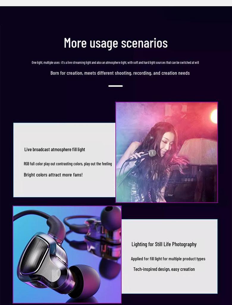 8-Color RGB Studio Fill Light with Wide Temperature Range & Stepless COB Adjustment for Film, TV, and Live Broadcast Atmosphere