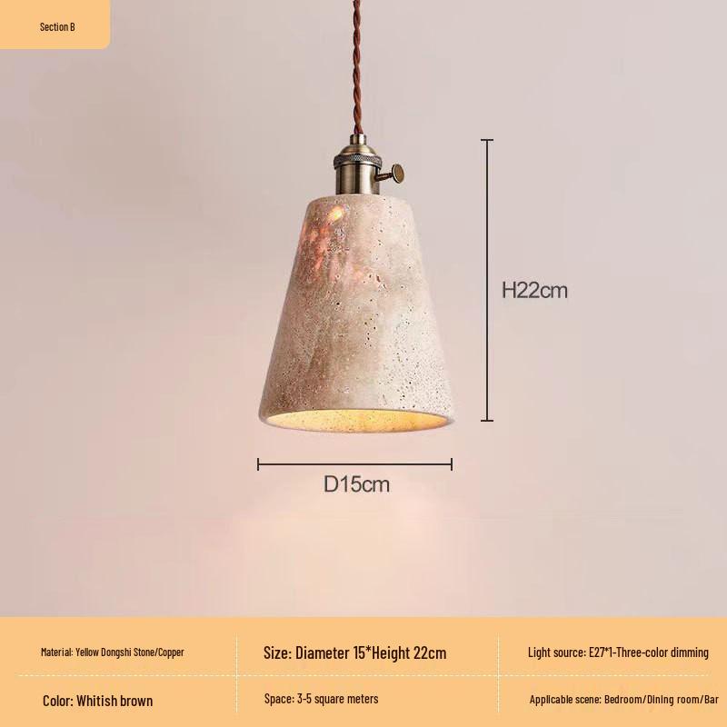 Japanese Wabi-Sabi Yellow Travertine Pendant Light, Retro Mid-Century Style for Bedroom, Homestay, or Restaurant.