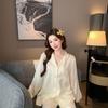 2026 Women's Ice Silk Backless Lace Long Sleeve Pajama Set
