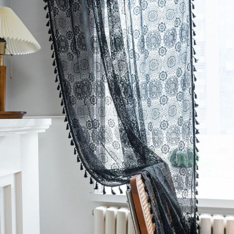 White Jacquard Sheer Curtain With Cutout Living Room Bedroom Dining American Country Style