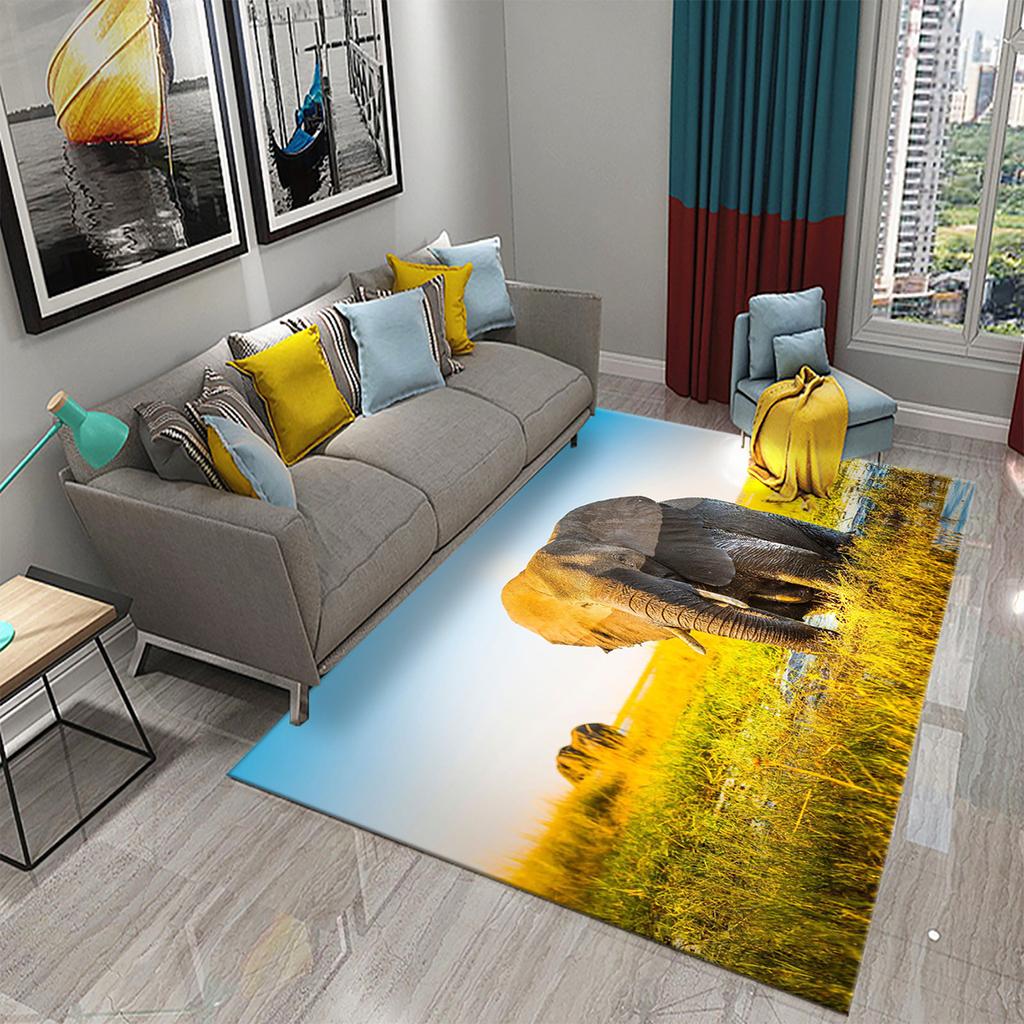 African Elephant Carpet African Animal Rugs for Living Room Bedroom Dining Kitchen Office Bathroom Non-Slip Large Decor Carpet