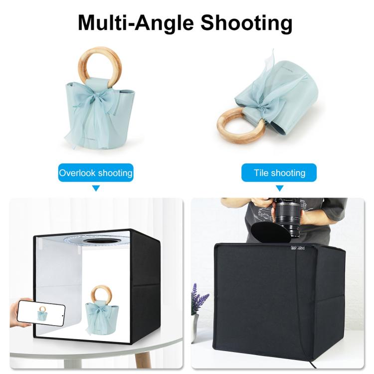 40cm Folding Portable Ring Light USB Photo Lighting Studio Shooting Tent Box with 6 X Color PVC Backdrops, Size: 40cm X 40cm X 40cm (Black)