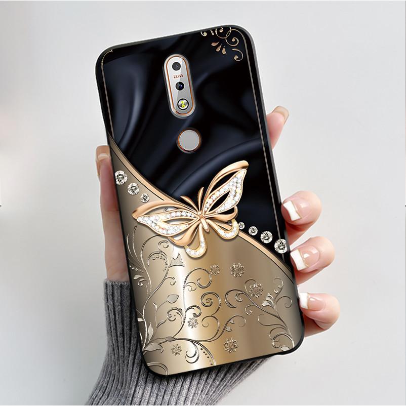 Printing Pattern Case For Nokia 7.1/Nokia 7 Plus Fundas Nokia7 Cover Soft Silicone Black Shell Cute Flower Cartoon Casing Coque