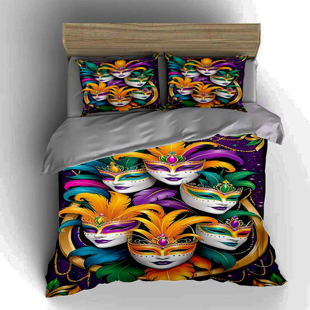 Vibrant Masquerade Masks Bedding Duvet Cover Sets Duvet Covers Pillowcases Gifts (1 * Duvet Cover 2 * Pillowcases, Without Duvet Insert)