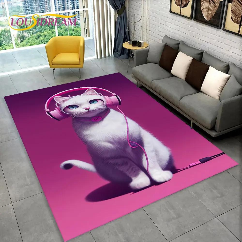 3D Cartoon Cute Cat Area Rug Large,Carpet Rug for Living Room Bedroom Sofa Doormat Kitchen Decoration,Child Non-slip Floor Mat