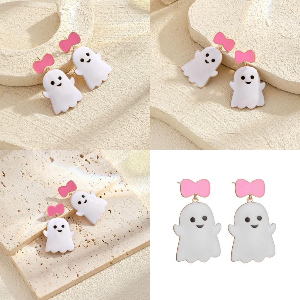 Urocze Kolczyki Duch z Wstążką Dla Kobiet Urocze Akcesoria Halloweenowe Ze Stopu