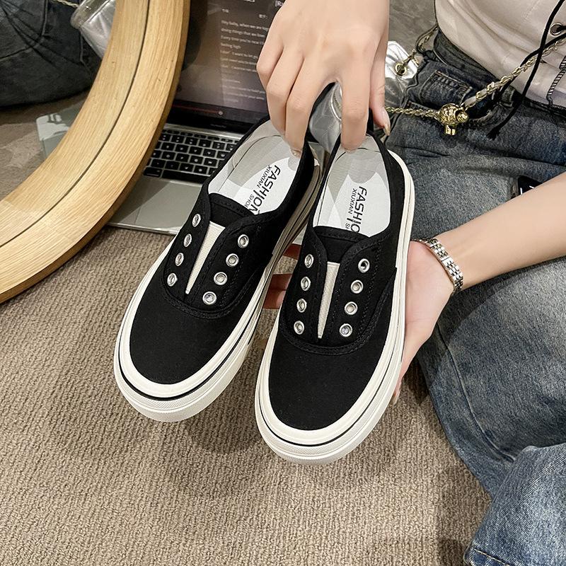 New lazy shoes in the summer of 22, niche thick-soled heightening canvas shoes, casual board shoes tide
