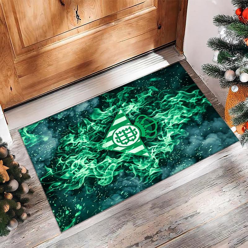 Real Betis Football Print Crystal Velvet Rug, Comfortable Water Absorbent Non Slip Indoor Floor Carpet