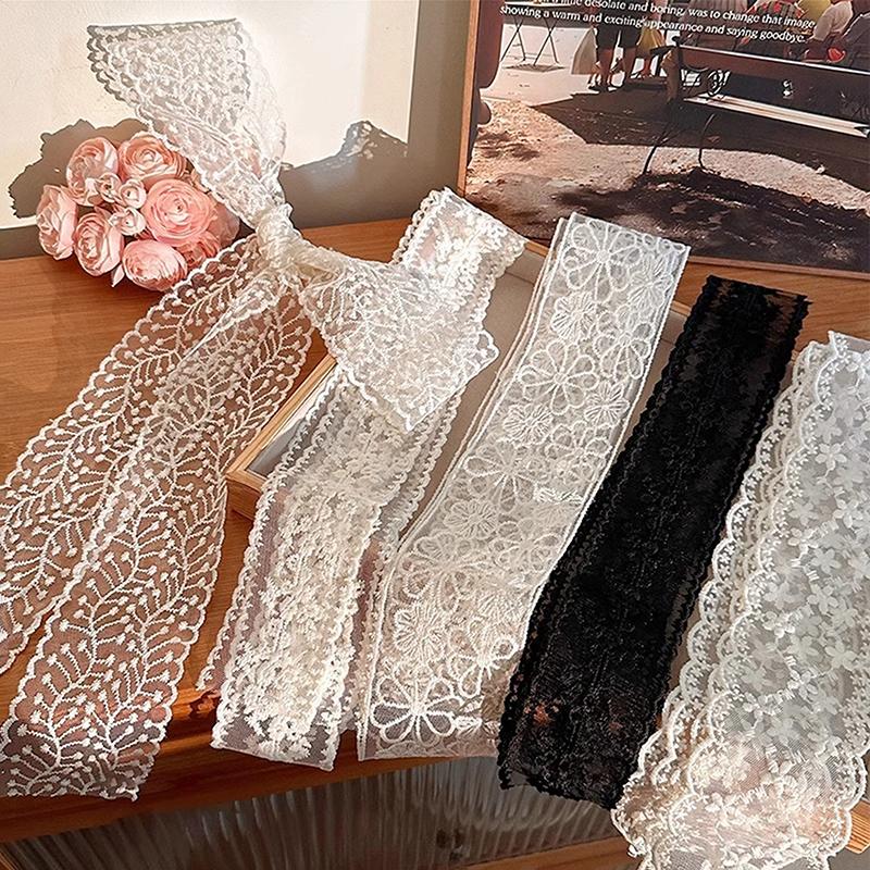 1Pcs New Lace Ribbon Hair Scarf Braids Headband Hair Accessories Loral Embroidered Bag Long Neck Scarves Mountaineering Scarf