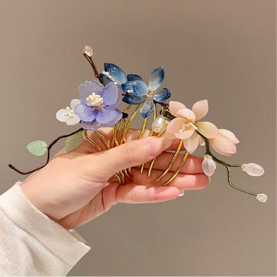 Classical Hair Comb Chinese Style Hair Stick U Shape Pearl Hanfu Hairpin Hair Sticks for Buns Flower Hanfu Accessories
