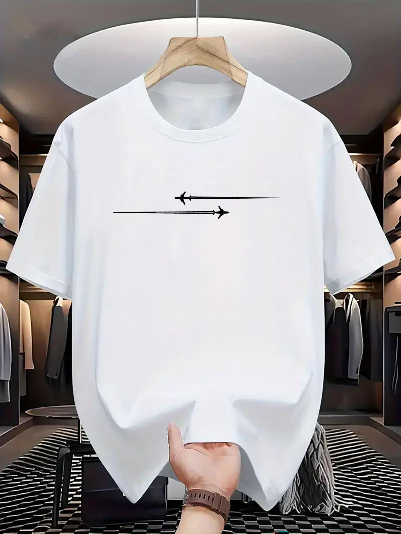 

Summer men s casual loose creative airplane pattern print comfortable sports round neck short sleeved T-shirt - Men s Summer ... S разноцветный