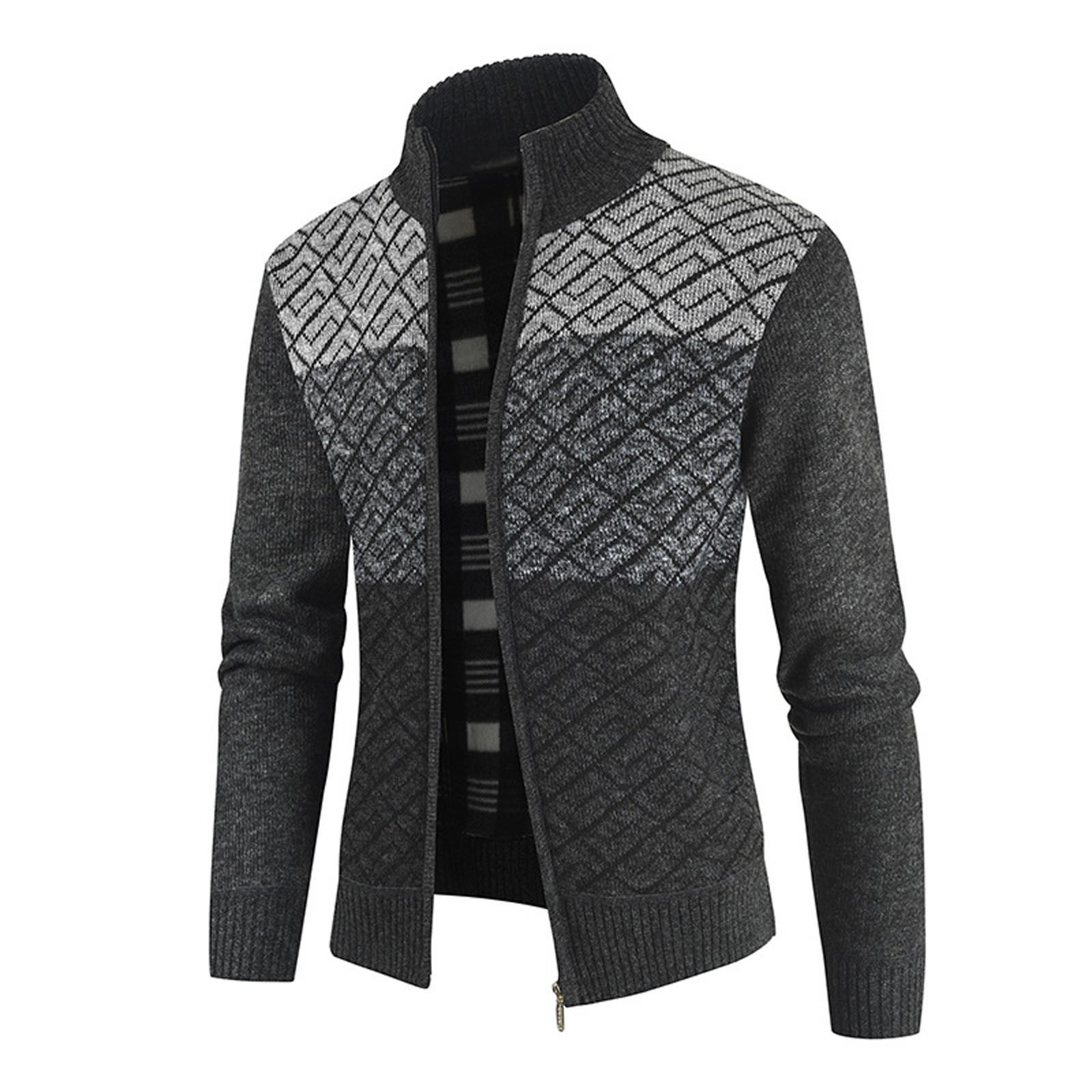 

Мужской повседневный кардиган с воротником стойкой и мягкой подкладкой, вязаный джемпер с цветными блоками XL