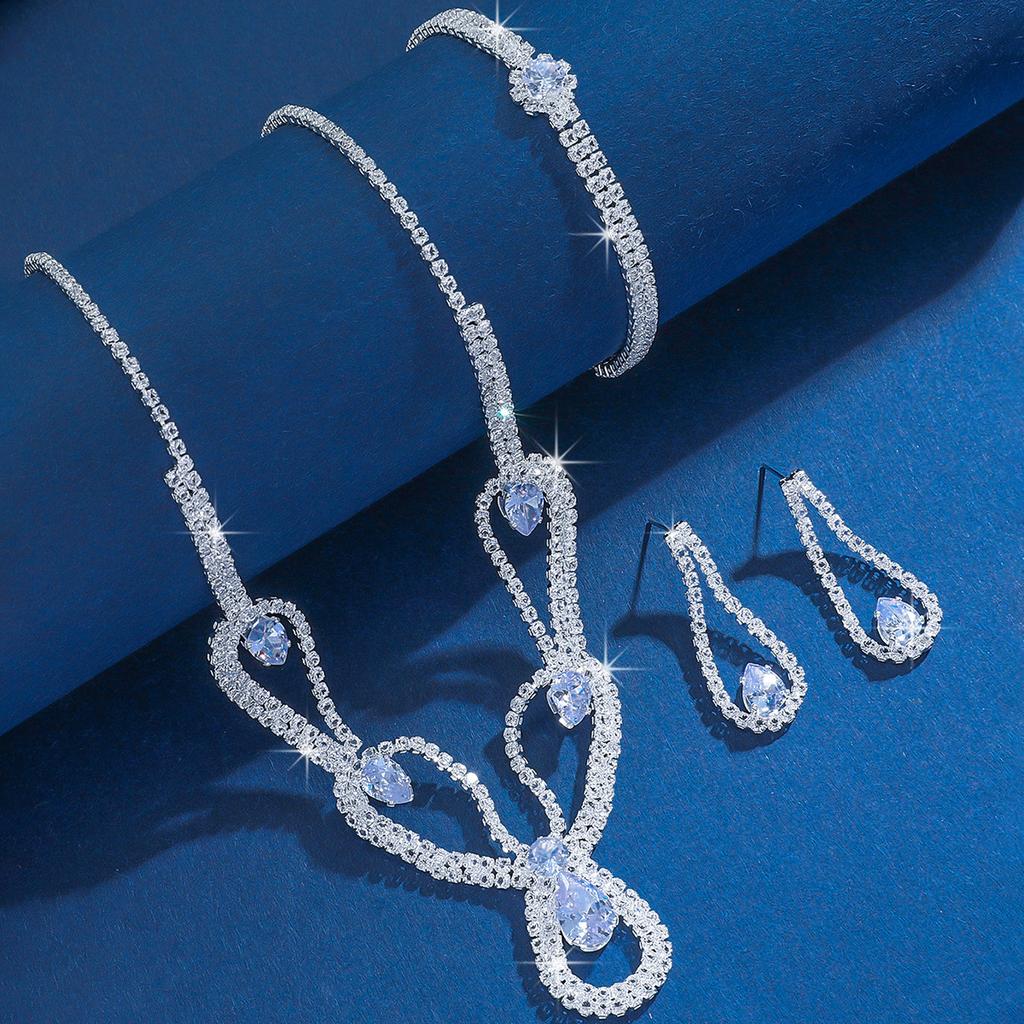 Zircon Hollow High Sense Water Drop Necklace Stud Earrings Set Light Luxury High Sense Clavicle Chain Fashion Necklace Women