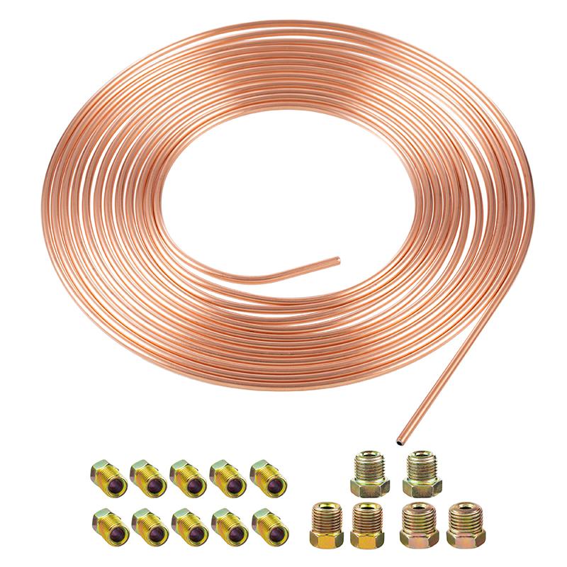 Universelles 25 Fuß 3/16 Kupfer-Nickel Bremsleitungsrohr Spulen-Kit mit 16 Anschlüssen für Ersatz-Reparatur Hydraulisches Brems- Kraftstoff-Übertragungssystem