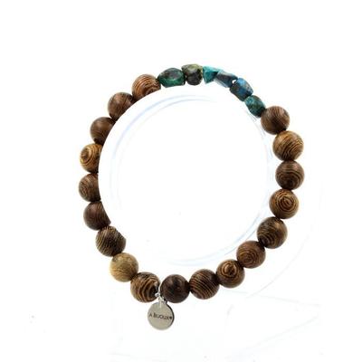 Stones and Minerals. Chrysocolla Bracelet from the USA + 8 Mm Wooden Beads. Made In France.