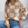 Autumn Winter Snowflake Checkered Knitted Sweaters Lantern Pullover Sweater Women's Christmas Sweater