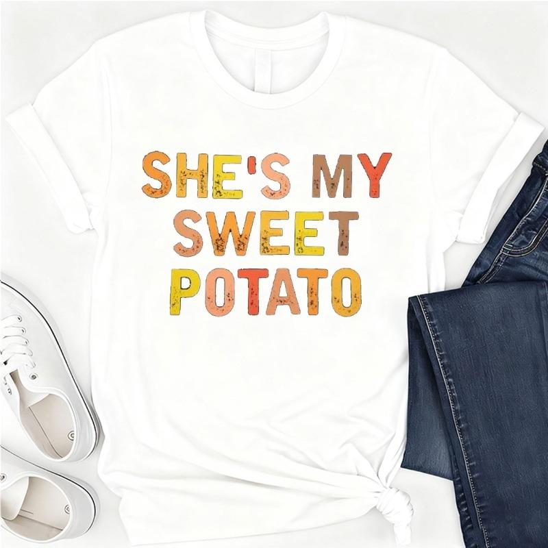Shes My Sweet Potato I Yam Cotton TShirt Couples Holiday Matching Shirts for Husband and Wife Casual Short Sleeve Casual Tops