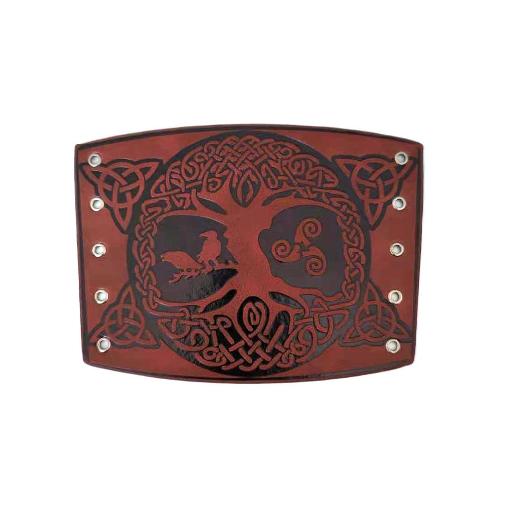 Punk Wide Leather Bracelet Arm Armor Cuff Wrist Guard Crow and Sheep Head Pattern Wide Bracer