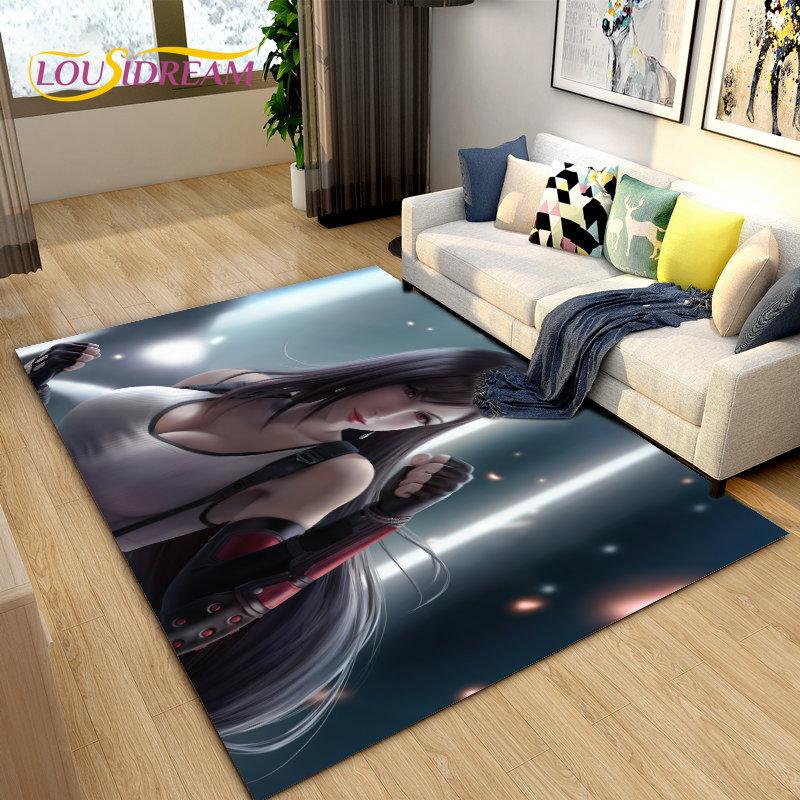 Sexy Girl Lace Tifa Aerith Anime Area Rug,Carpet Rug for Living Room Bedroom Sofa Doormat Decoration, Kids Non-slip Floor Mat 3D