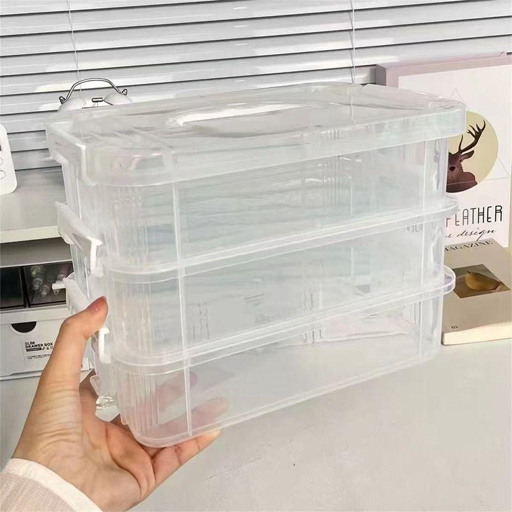 Paintbrush Multi Layer Pencil Case Transparent Stackable Organizer Box Partitioned Drawer Portable Storage Box School