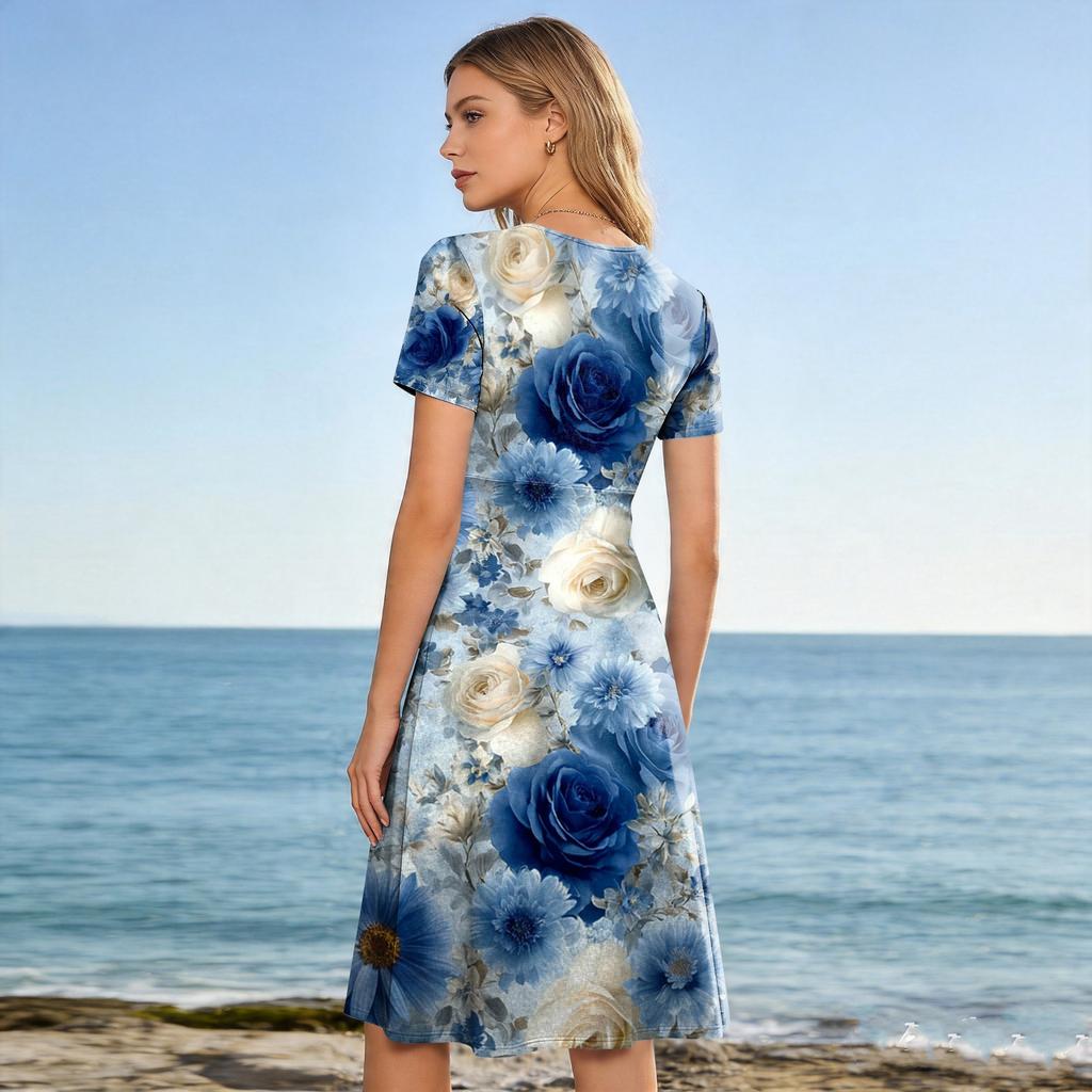 Summer Dresses for Women 2026 V Neck Short Sleeve Midi Dresses for Women Casual Dresses for Women Graduation Dress