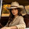 Winter Windproof Wool Cap Unisex Western Cowboy Hat, Felt Fedora Hat with Faux Leather Retro Style Band, Wide Brim Cowgirl for Men Women Outdoor