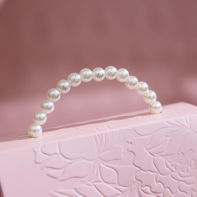 10Pcs Pink Pearl Portable Gift Box Wedding Portable Ribbon Souvenir Wedding Candy Paper Box Diy Party Packaging Supplies