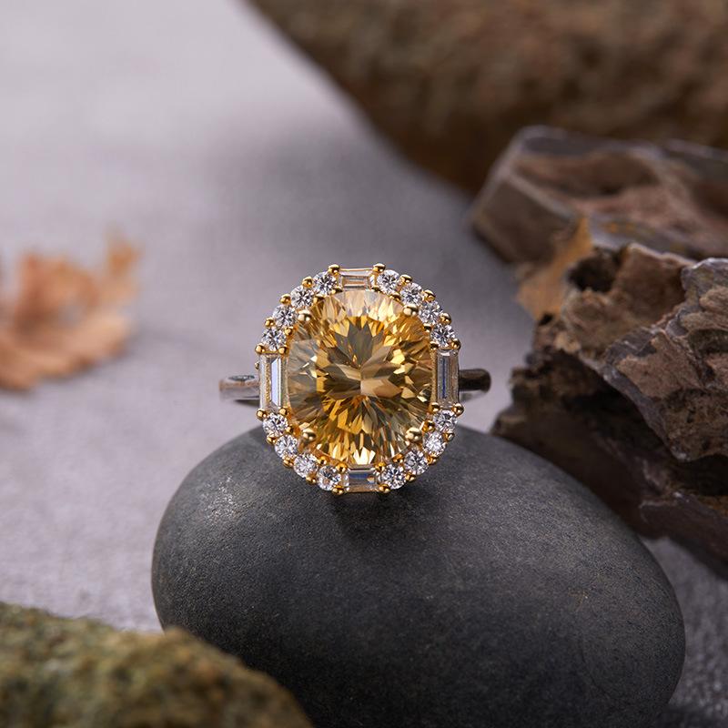 S925 Sterling Silver Natural Citrine Color Treasure Ring High Jewelry Niche Large Carat Index Finger Ring
