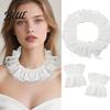 Adjustable Lace Collar Ruffle And Wrist Cuff Sleeves Set Vintage Clown for Sweater Costume White Victorian Choker Accessories Halloween Cosplay Tea