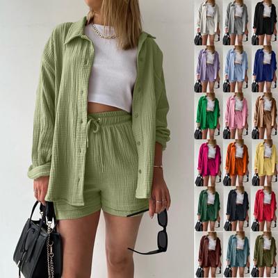 Zweiteiler Damen Sommer Musselin Bluse Shirt Und Shorts Kleidung Zweiteiler Set Strand Outfit Set Zweiteiler Set Damen