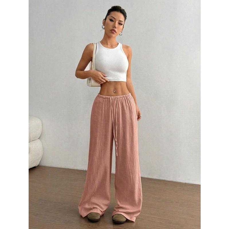 DAFIFY Women's Fashion Casual Solid Color Print High Waist Trousers Pants & Capris