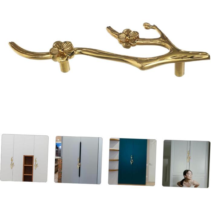 Angoily Flower Branch Brass Handle Cabinet Knob Sturdy Easy To Install for Shoe Cabinet Bookcase